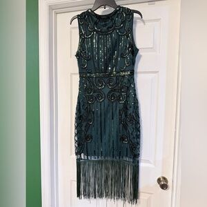 Unique Vintage Emerald Sequin Dress